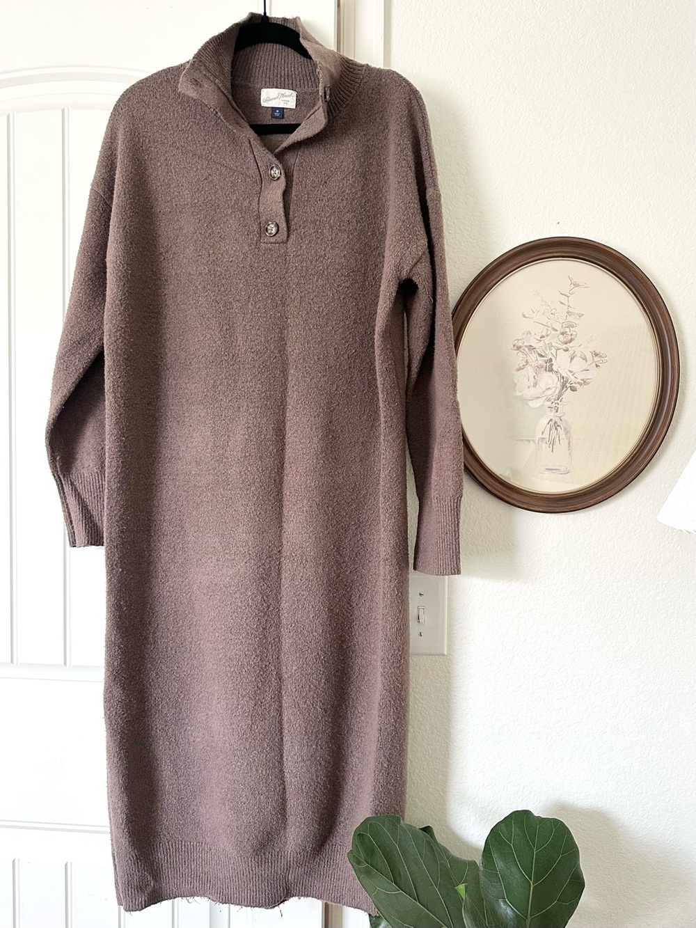 Ladies Universal Thread Sweater Dress Brown Straight Fit Long Medium